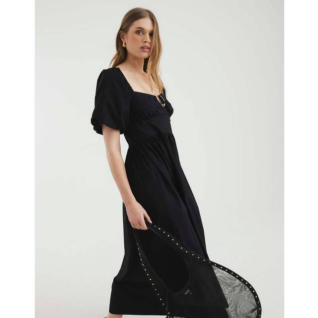 River Island Womens Black Short Sleeve Ring Detail Midi Dress - 22