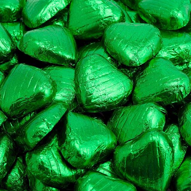Italian Options Chocolate Foiled Hearts 100 Chocolates, 3cm, Emerald