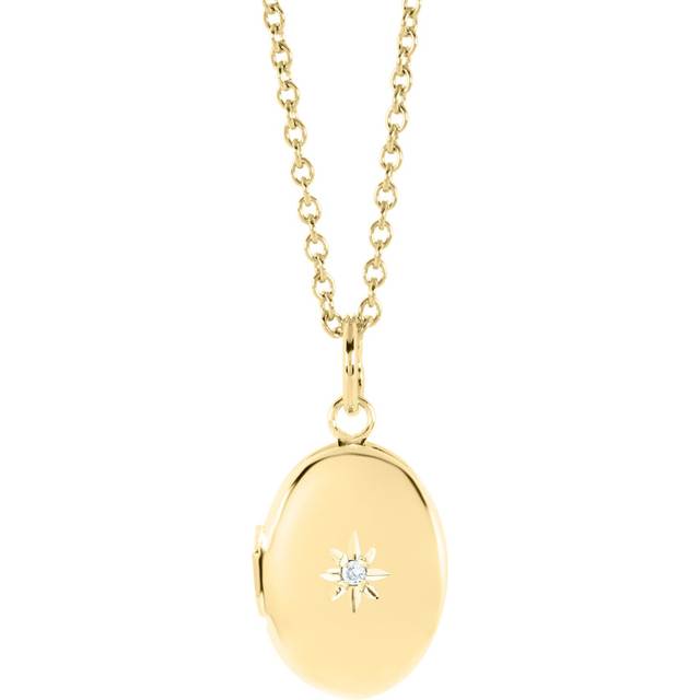 Amazon Essentials Girls Polished Cubic Zirconia Oval Locket Necklace Yellow Gold 15"""" (previously Amazon Collection)