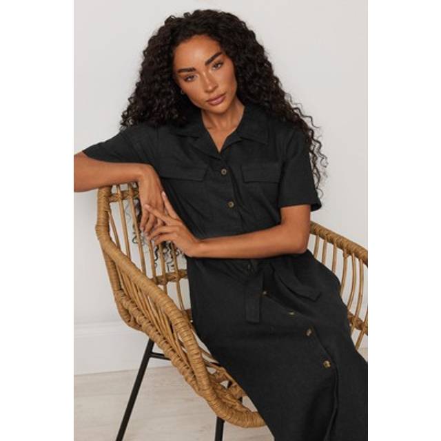 M&Co Petite Black Linen Shirt Dress 18 M&Co Petites