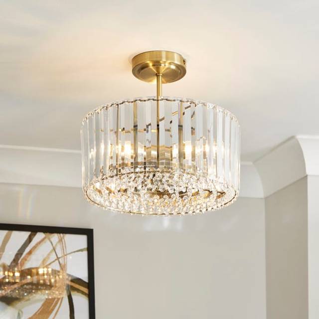 Crus 3 Light Semi Flush Ceiling Light - Gold
