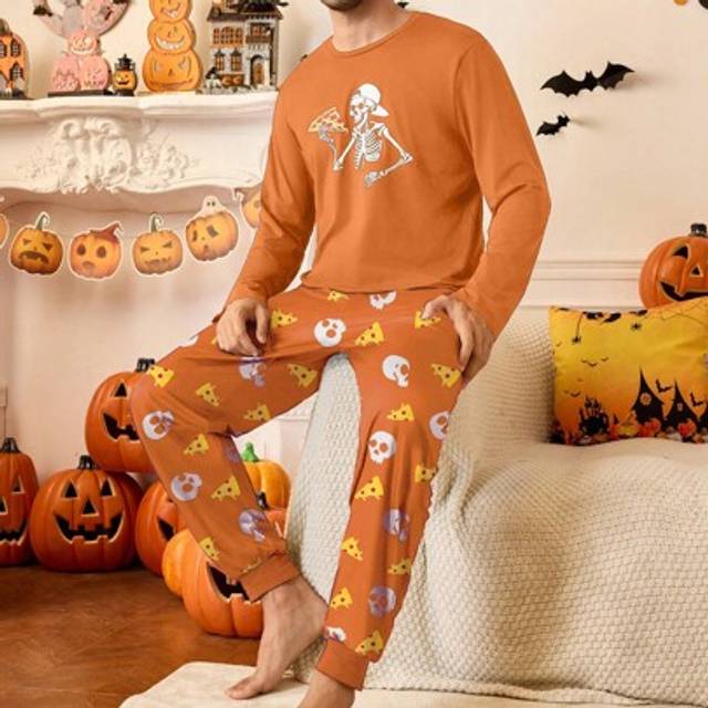 SHEIN Men Halloween Print Long Sleeve & Pants Pajama Set