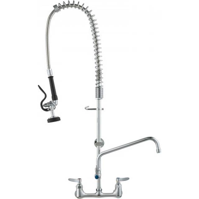 VEVOR Commercial Faucet with Pre-Rinse Sprayer, 44" Height, 8" Center, 12" Swing Spout, Deck Mount Kitchen Sink Faucet, Brass Constructed Device with Pull Down Spray, for 1/2/3 Compartment Sink