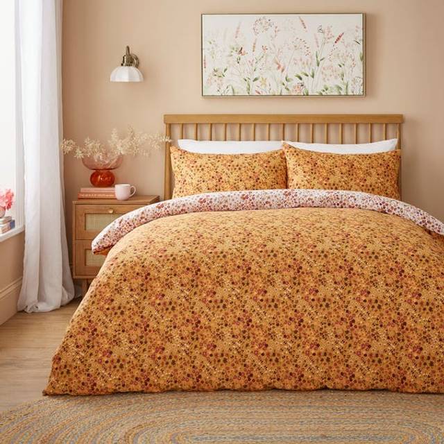 Novie Floral Polycotton Duvet Cover & Pillowcase Set - Orange