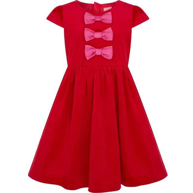 Joy Velvet & Satin Bows Girls Party Dress - Red - 1-2 Years
