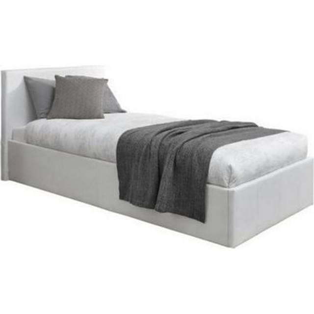 White Leather Ottoman Bed Frame End Lift Storage Bed Birlea Faux 3FT Single 90cm