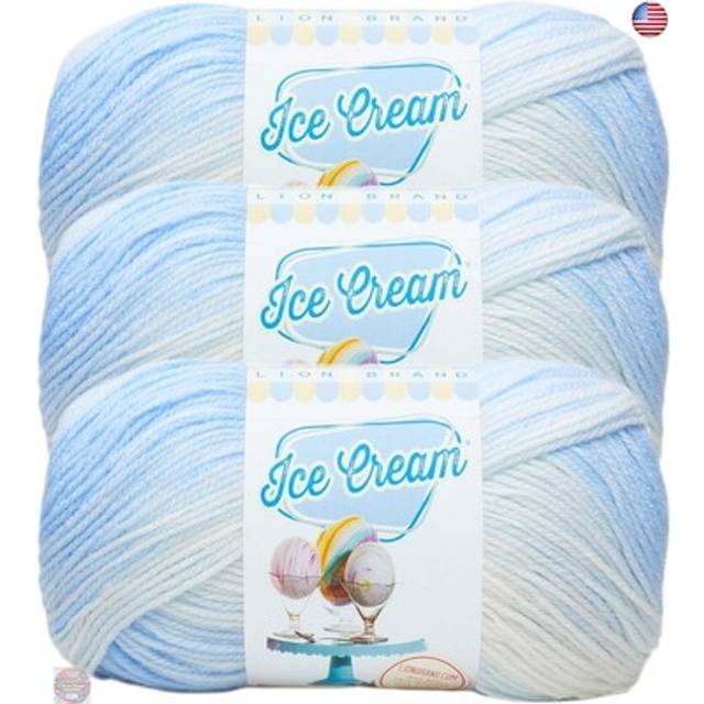 Lion Brand Yarn Ice Cream Yarn  Baby Yarn for Knitting and Crocheting  Blueberry  3 Pack
