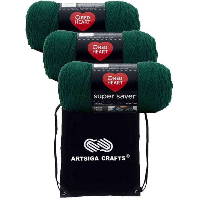 Red Heart Super Saver Hunter Green E300-389 (3-Skeins - Same Dye Lot) Worsted Medium #4 Acrylic Yarn for Crocheting and Knitting with Project Bag