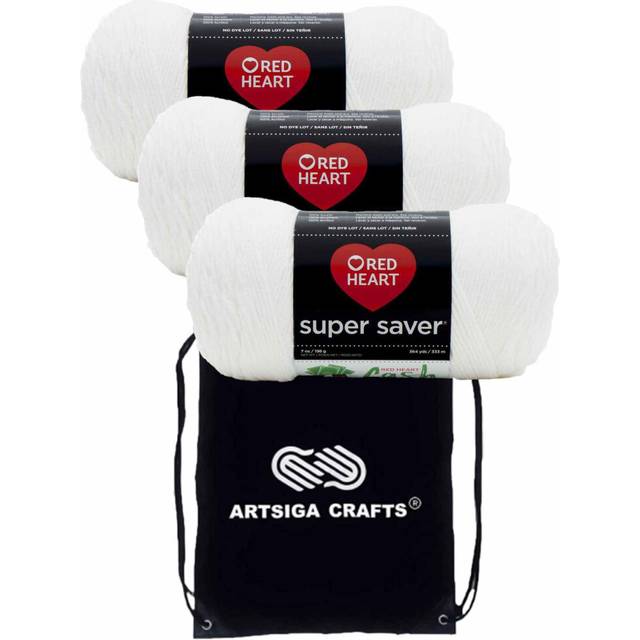 Red Heart Super Saver White E300-311 (3-Skeins - Same Dye Lot) Worsted Medium #4 Acrylic Yarn for Crocheting and Knitting with Project Bag