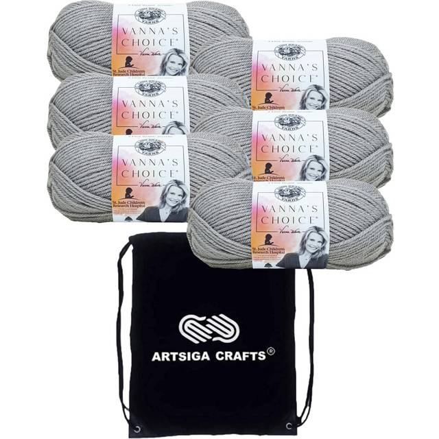 Lion Brand Vanna's Choice Silver Grey 860-149 (6-Skeins - Same Dye Lot) Worsted Medium #4 Acrylic Yarn for Crocheting and Knitting with Project Bag