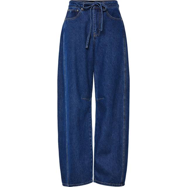 Pieces - Jeans - Fenna MW Tie Barrel Jeans - Dark Blue Denim