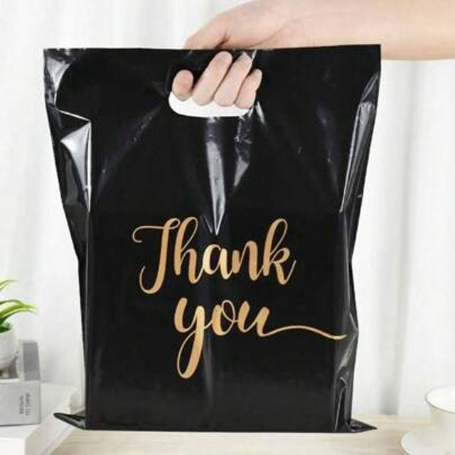 SHEIN 10pcs, Black &#34;Thank You&#34; Gift Wrapping Bags With Handle For Small Business Clothes Boutique Gift, 6 Sizes Plastic Grocery Shopping Bags, Exclusive Val