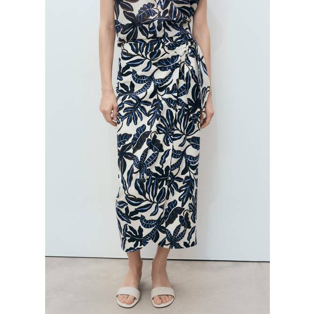 Linen skirt with knot detail ecru - Woman - M - MANGO - Ecru