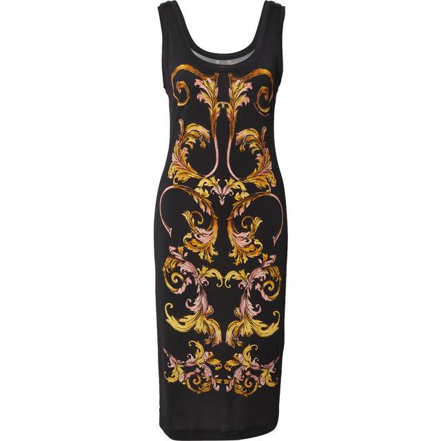 Versace Jeans Couture Black Outline Barocco Slip Midi Dress - EG89 Black/Gold - IT 50