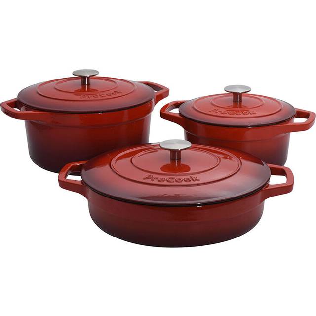 3 Piece Red Cast Iron Casserole Dish Set - Cookware by ProCook