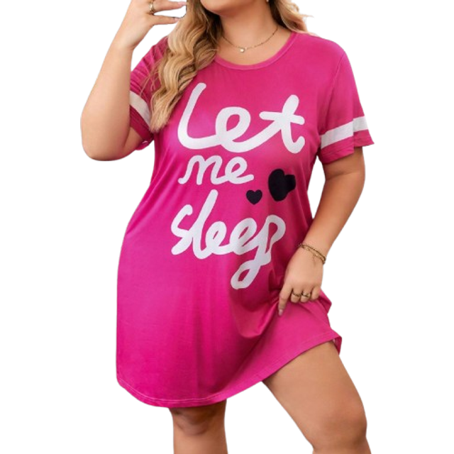 SHEIN Plus Size Women&#39;s Minimalist Printed Round Neck Short Sleeve Nightgown