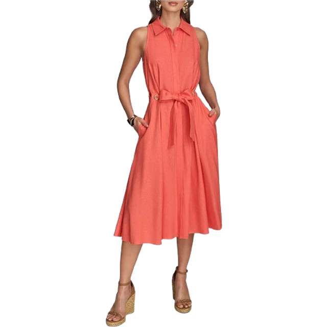 【Donna Karan New York】 Tie-Waist Shirtdress Donna Karan New York Tie Waist Shirtdress - Spring Melon