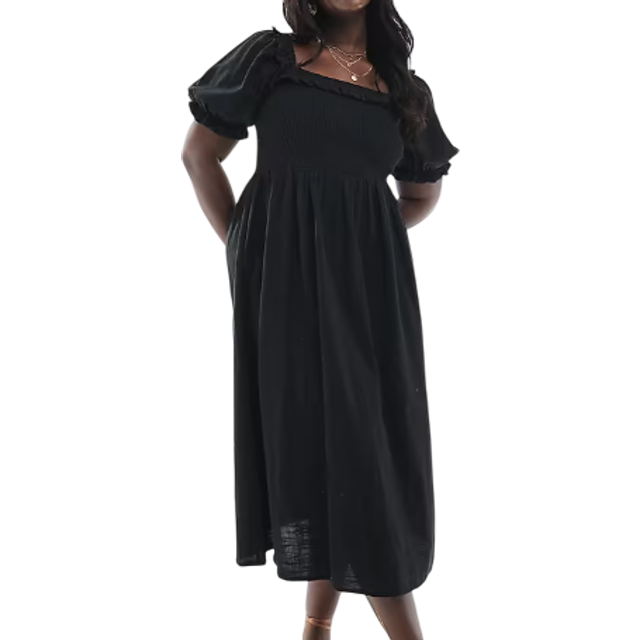 New Look Women's Plus Size Black Puff Sleeve Midi Dress Curves - UK 26