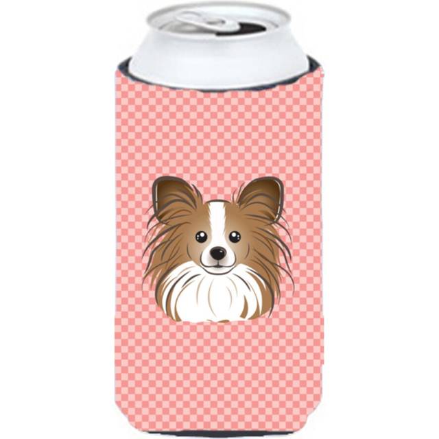 Checkerboard Pink Papillon Tall Boy Beverage Insulator Hugger BB1248TBC
