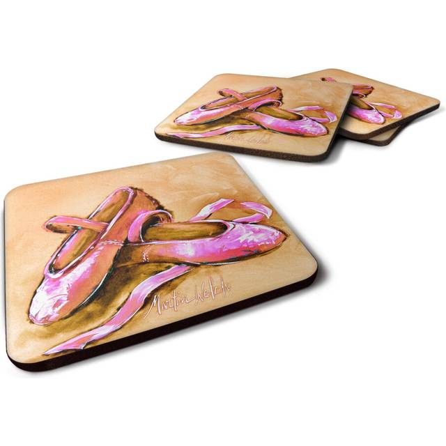 """""Caroline's Treasures MW1304FC Ballet Shoes Brown and Pink Foam Set of 4 coasters  Multicolor"""""