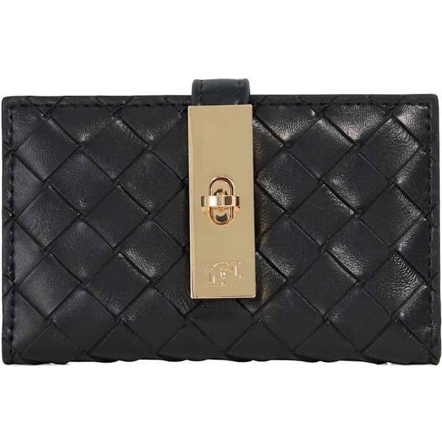 Dune Kassia Turn Lock Woven Leather Purse, Black