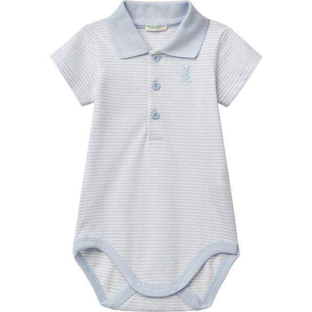 Benetton, Polo Bodysuit In Stretch Cotton, size 12-18, Sky Blue, Kids
