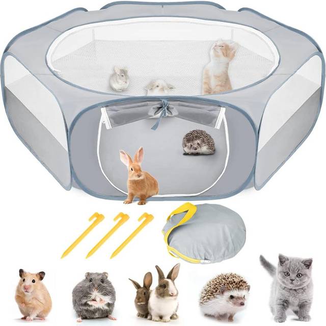 Small Animal Playpen Pet Portable Foldable Exercise Fence with Side Door Outdoors Pet Cage Tent for gray