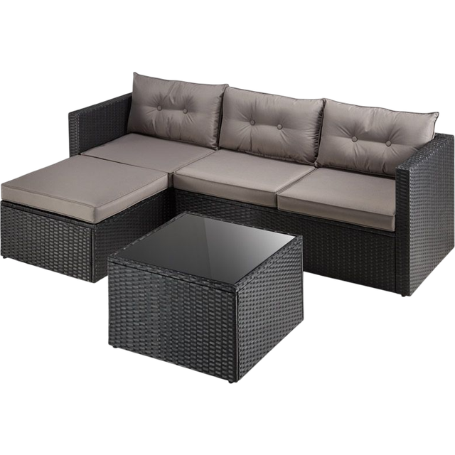 Vonhaus 4 Seater Antigua Garden Corner Sofa & Table, Black