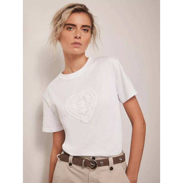 Mint Velvet Cotton Crochet Heart T-Shirt