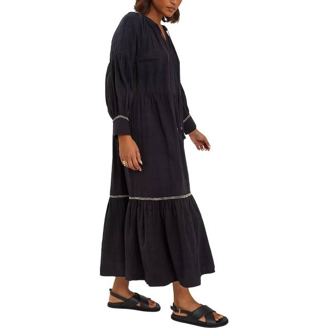 Long-sleeve Tiered Maxi Dress Black, Size: S - Accessorize