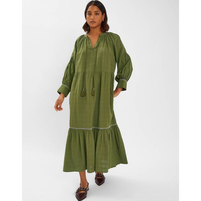 Long-sleeve Tiered Maxi Dress Green, Size: M - Accessorize