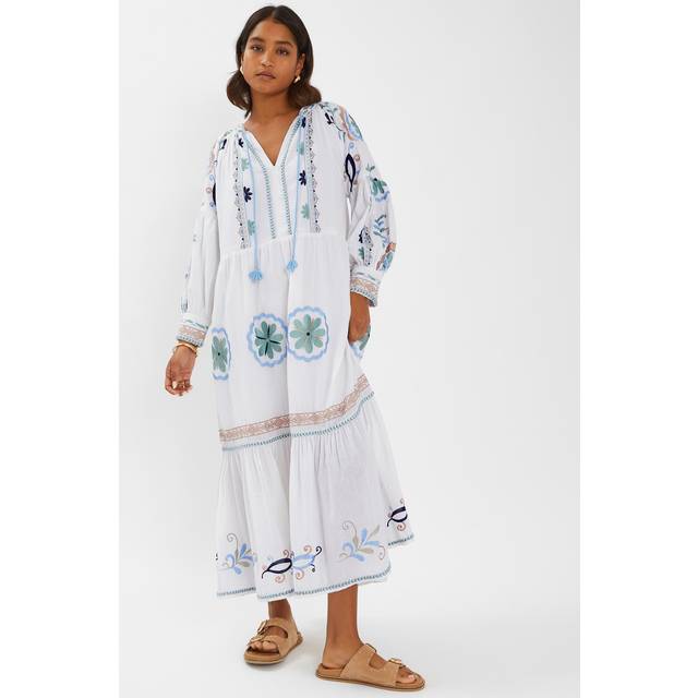 Accessorize Long-Sleeve Embroidered Maxi Dress, White