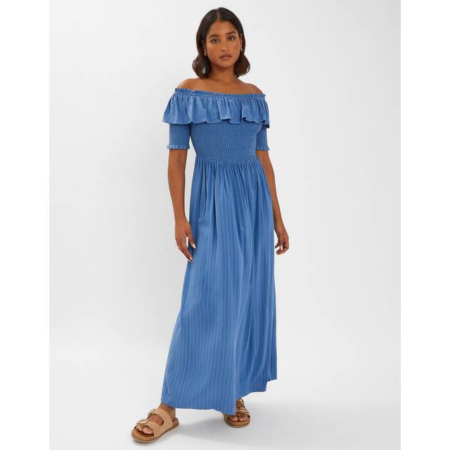 Accessorize Off-The-Shoulder Smocked Maxi Dress, Blue
