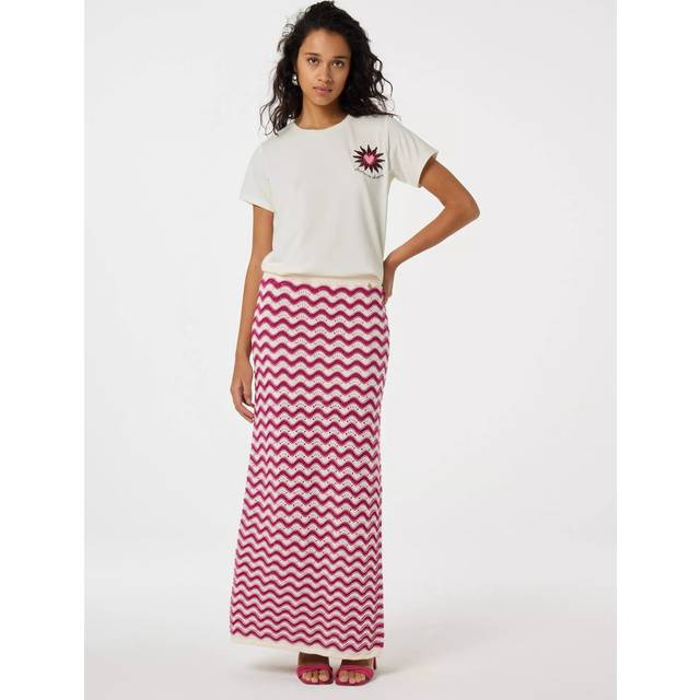 Fabienne Chapot Caro Striped Organic Cotton Crochet Midi Skirt, Pink/Cream