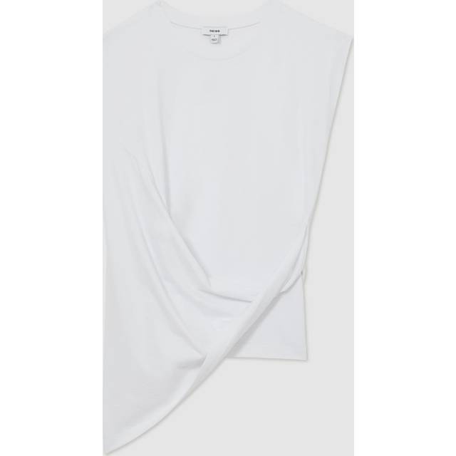 REISS Tilly Cotton Drape T-Shirt - X-Small, White