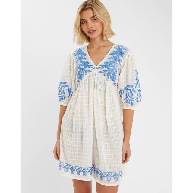 Floral Embroidered Beach Cover-up Dress White, Size: L - Accessorize
