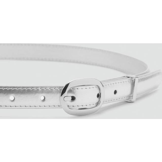 Metallic belt with oval buckle silver - Woman - L - MANGO - Silver
