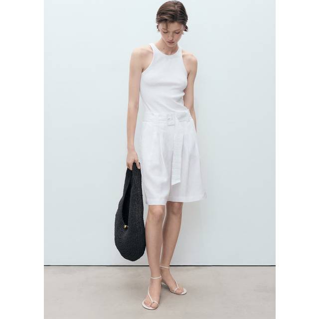 Belt linen-blend Bermuda shorts white - Woman - 4 - MANGO - White