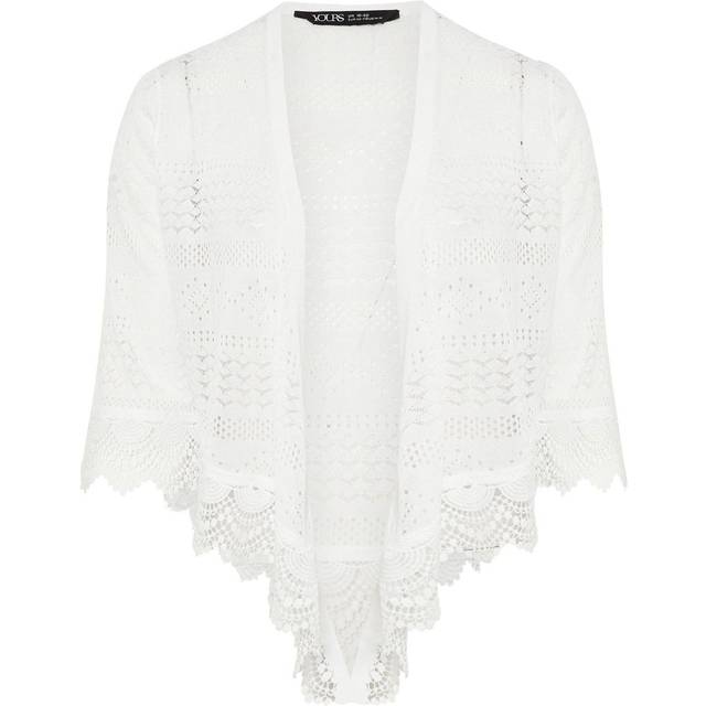 Yours Curve White Lace Trim Waterfall Cardigan, Women's Curve & Plus Size, Yours - 22-24