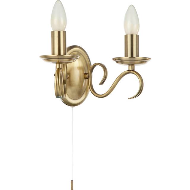 Traditional Wall Light Fixture With Pull Switch And Black Arms And Sconces By - Antique Brass (15cm H X 26cm W X 12cm D)