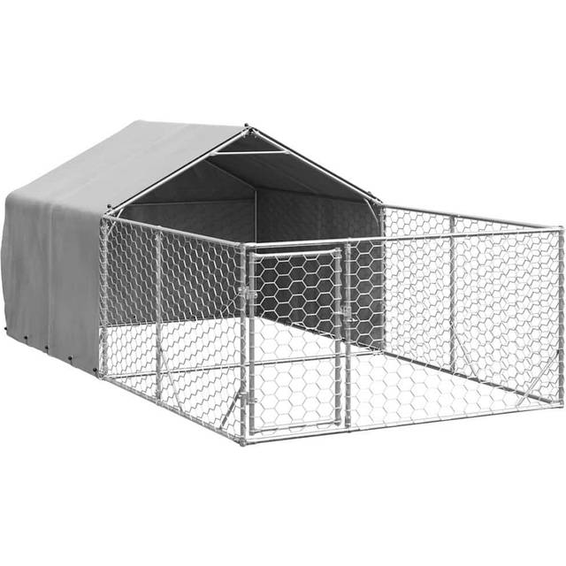 Outdoor Dog Kennel With Run 5X2x1.5 M Galvanised Steel (150cm H x 400cm W x 200cm D)