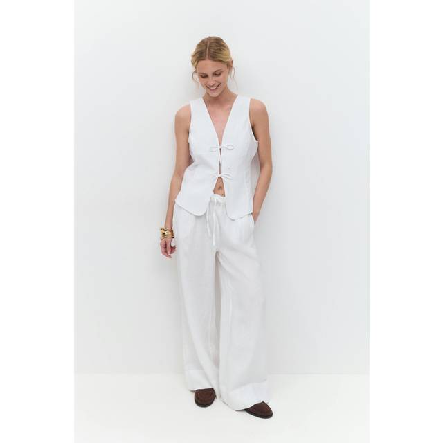 Gina Tricot - Linnebyxor Wide Linen Trousers - Vit