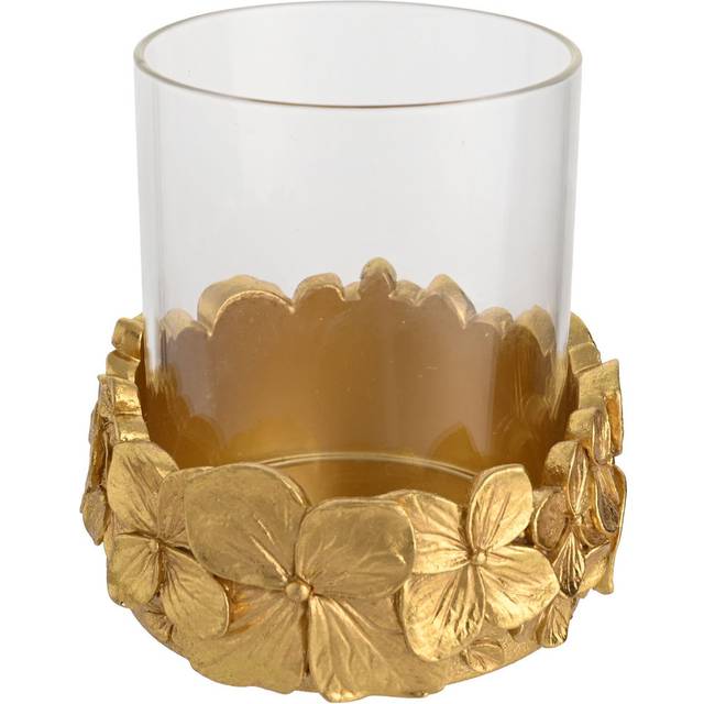 Glass Tabletop Tealight Holder - Gold (11cm H X 10cm W X 10cm D)