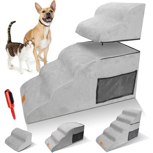 Dog Steps, 2-Step Dog Stairs For Bed Sofa, High Density Foam Pet Ramp, Removable Washable Pet Ladder For Small Dogs Older Cats To Get On The Bed - Brown (40cm H X 40cm W X 30cm D)