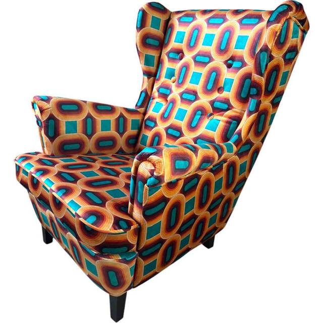 Upholstered armchair Retro , patterned, velvet - Orange (256.54cm H X 208.28cm W X 243.84cm D)