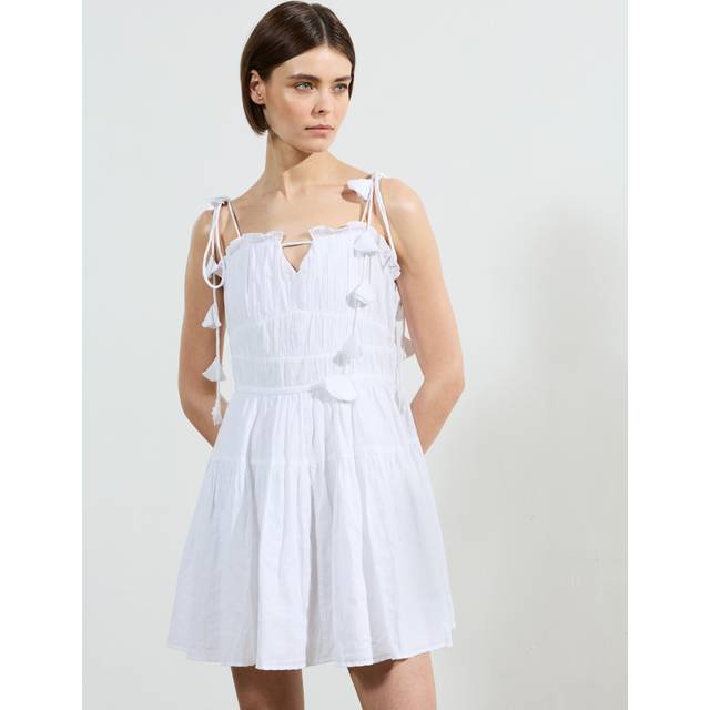 French Connection Amra Cotton Gathered Mini Dress, Linen White