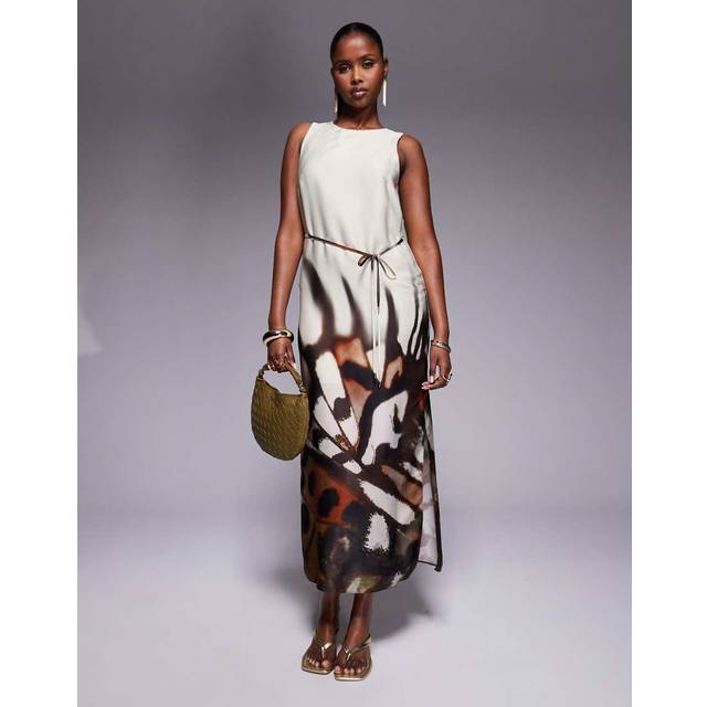River Island Womens Cream Abstract Print Slip Midi Dress - 12