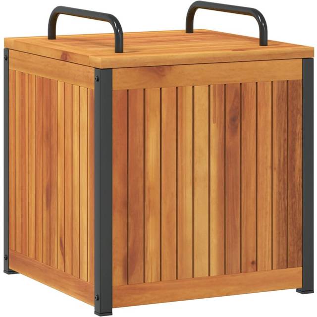Outdoor Cushion Box 45X45x45/53 Cm Solid Wood Acacia And Steel - Brown (53cm H X 45cm W X 45cm D)