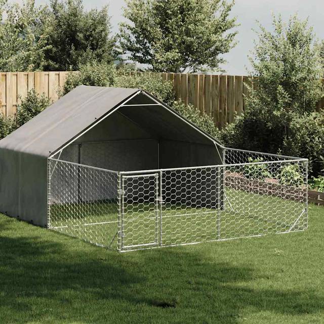 Outdoor Dog Kennel With Run 5X2x1.5 M Galvanised Steel (190cm H x 500cm W x 300cm D)