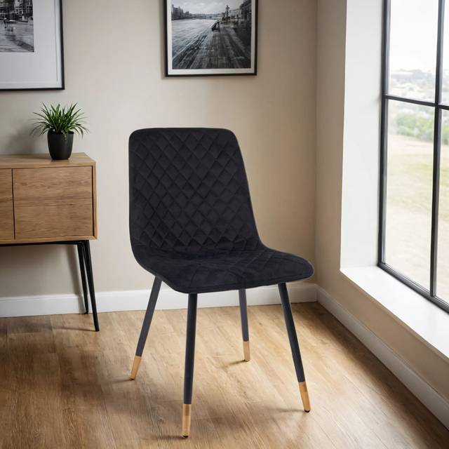 Plushore Luxury Velvet Dining Chair With Gold Tipped Black Legs (84cm H X 44cm W X 40cm D)